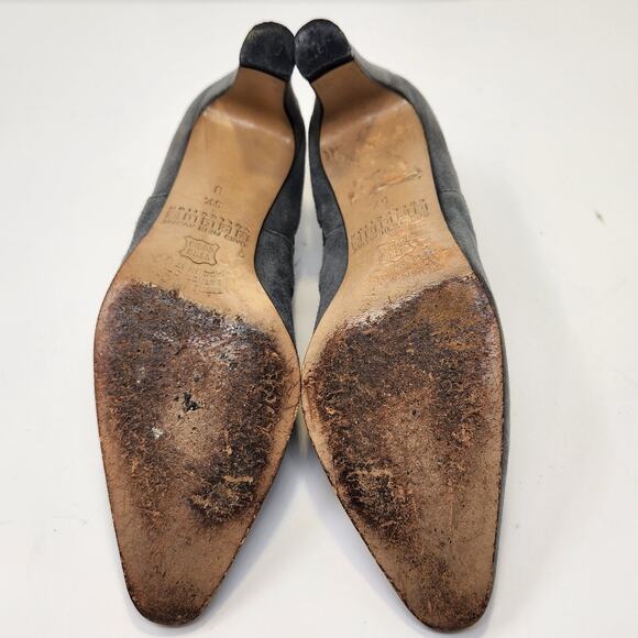 Saks Fifth Avenue Gray Suede Heeled Ankle Booties Size 5.5 B Pointed Toe Slip On - Picture 8 of 9